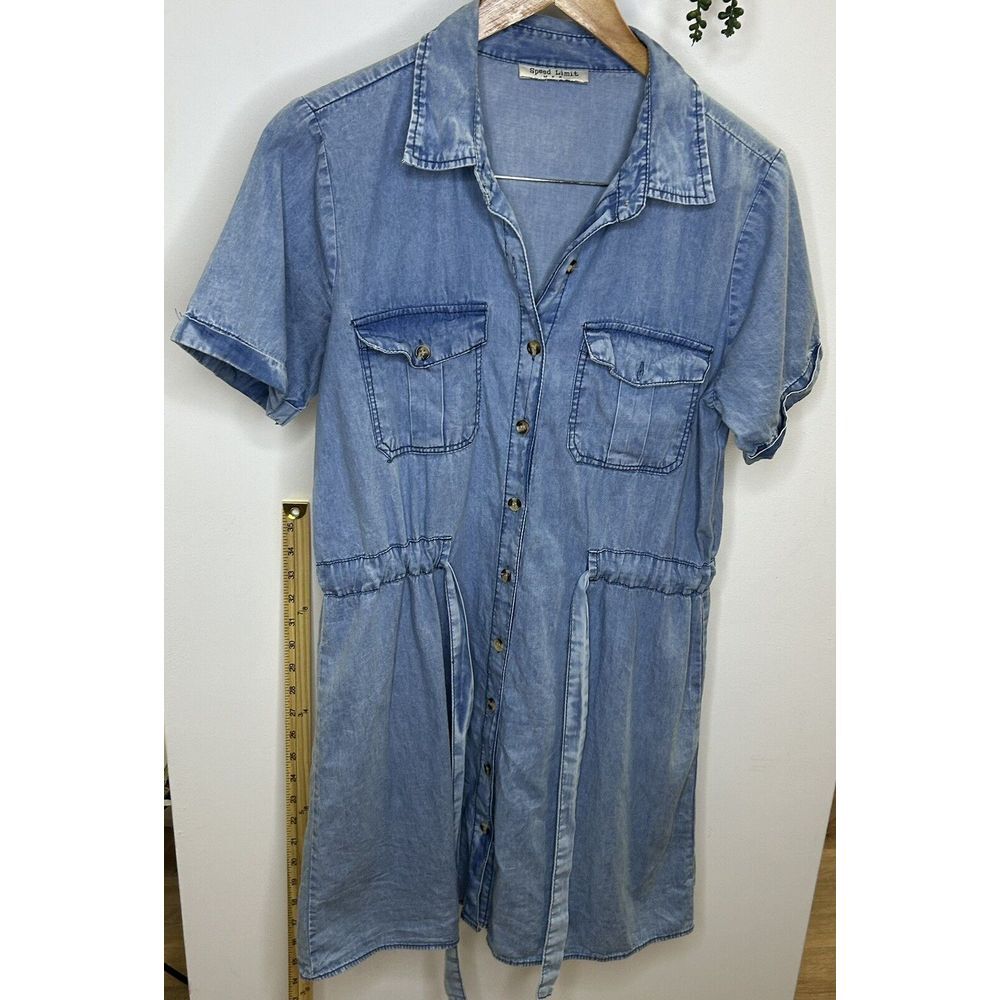 Girl Speed Limit‎ MPH Button Down Denim Dress Waist Tie